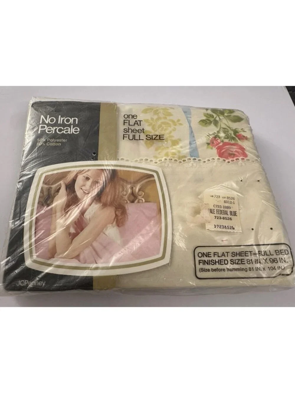 Vintage JCPenny Full Size Flat Sheet  No Iron Percale Floral 81” X 96” New C3